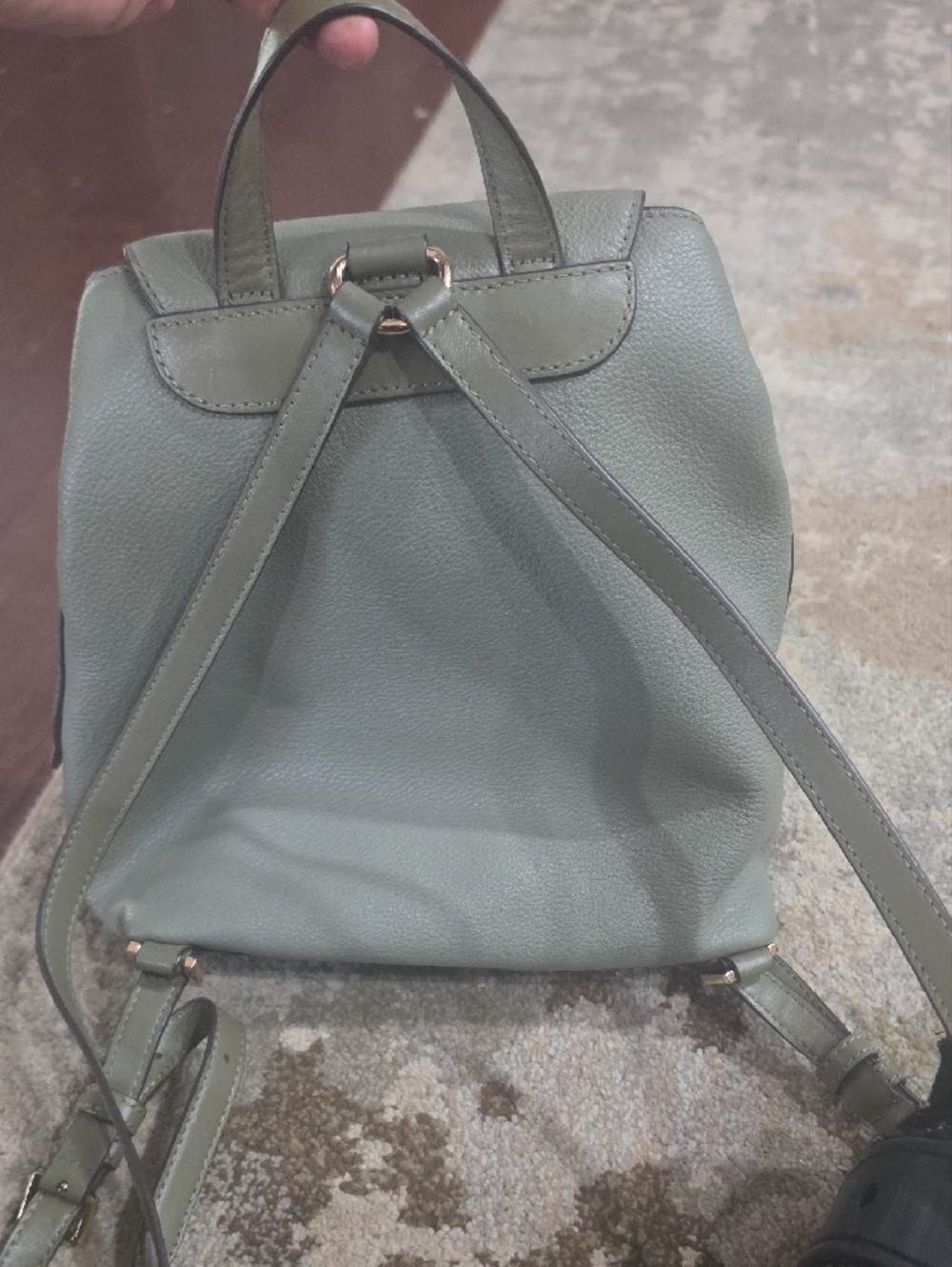 Michael Kors Sage Green Pebbled Leather Backpack with Gold Hardware - Picture 3 of 5